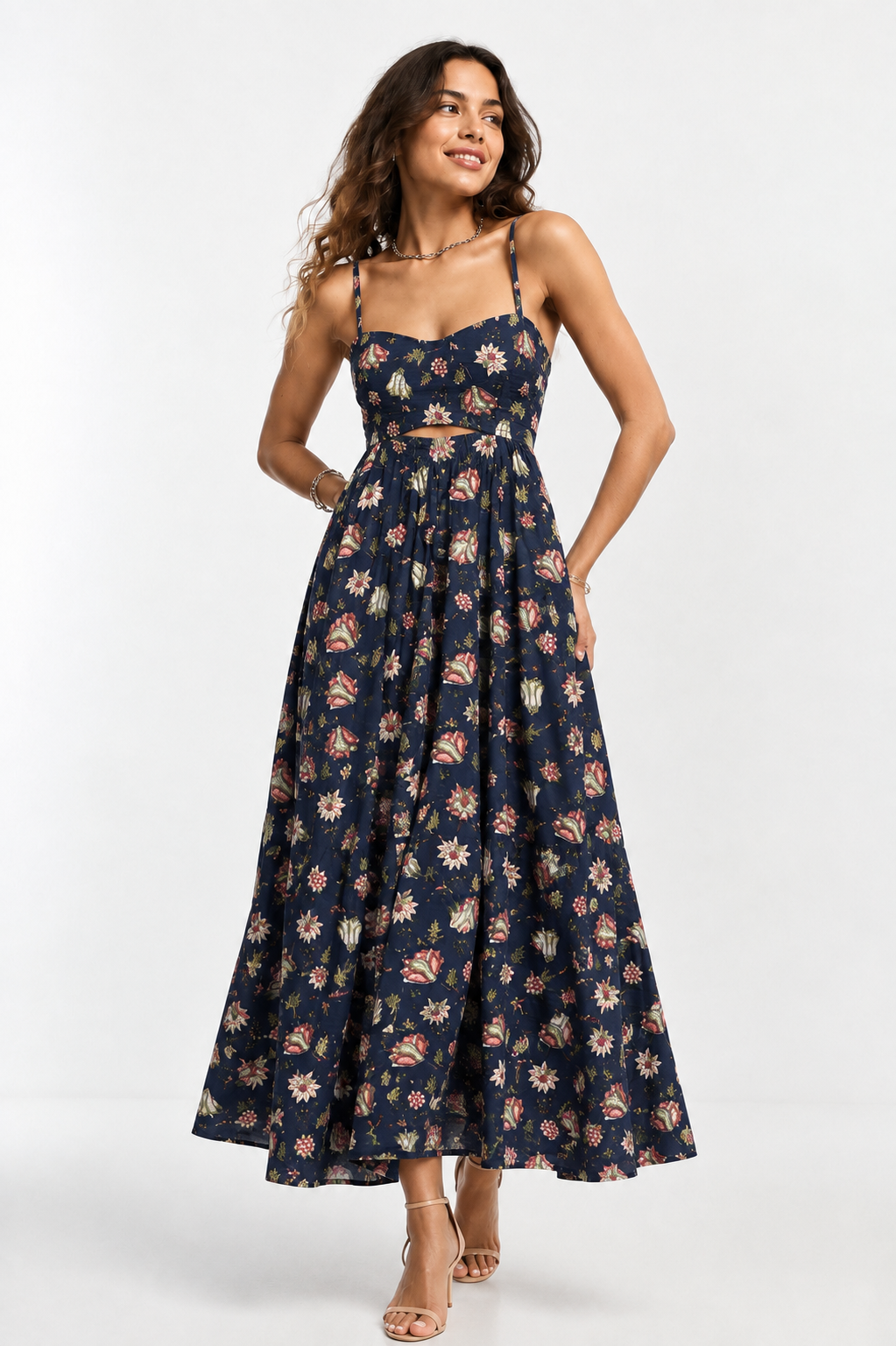 Tie-Back Cutout Strappy Maxi Dress