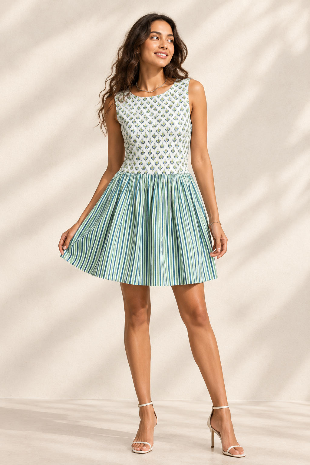 Pink & White Striped Marine Motif Dress