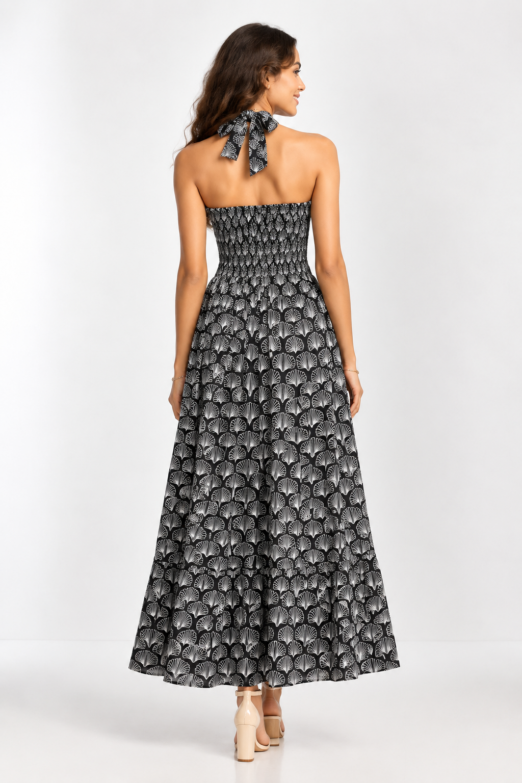 Noir Bloom Halter Maxi Dress