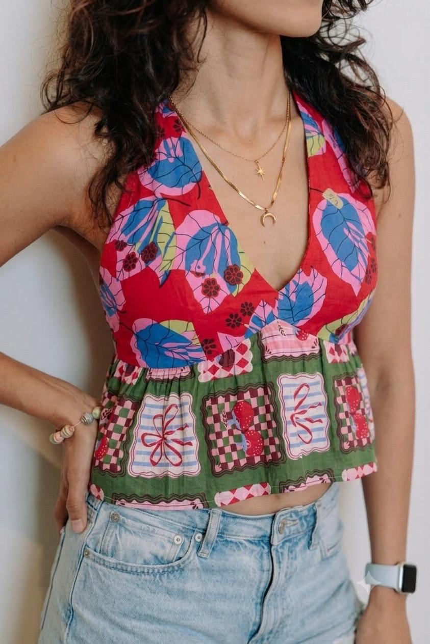Strapless Sweetheart Crop Top and Checked Skirt Co-ord