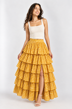 Long frill skirt with side slit