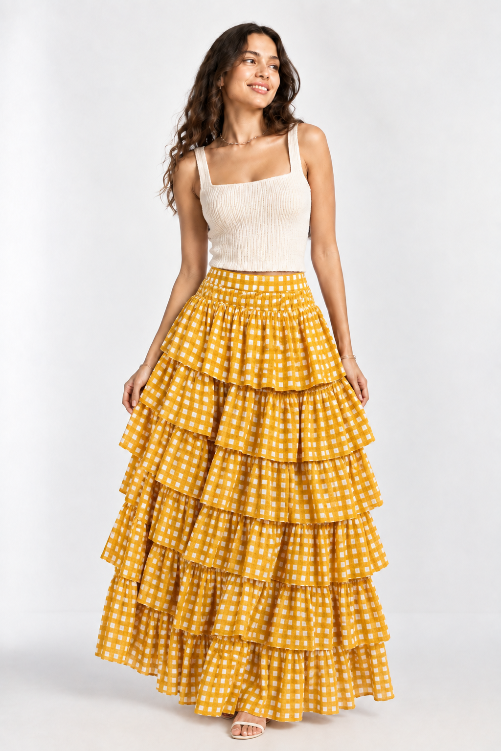 Long frill skirt with side slit