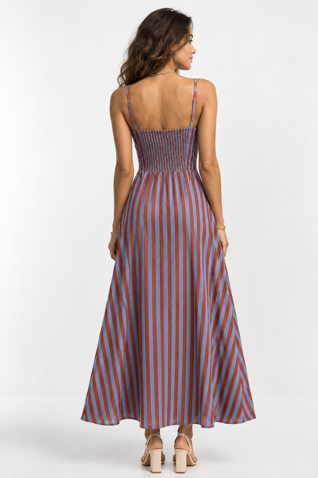 Blue and brown stripe maxi dress