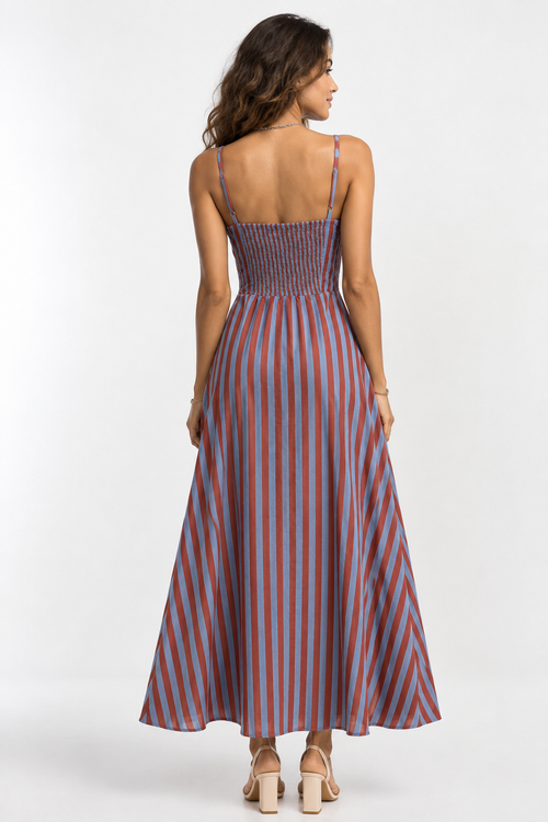 Blue and brown stripe maxi dress